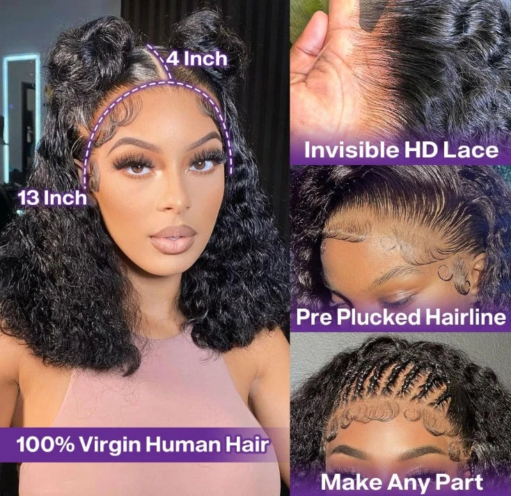 Perruque courte au carré en cheveux