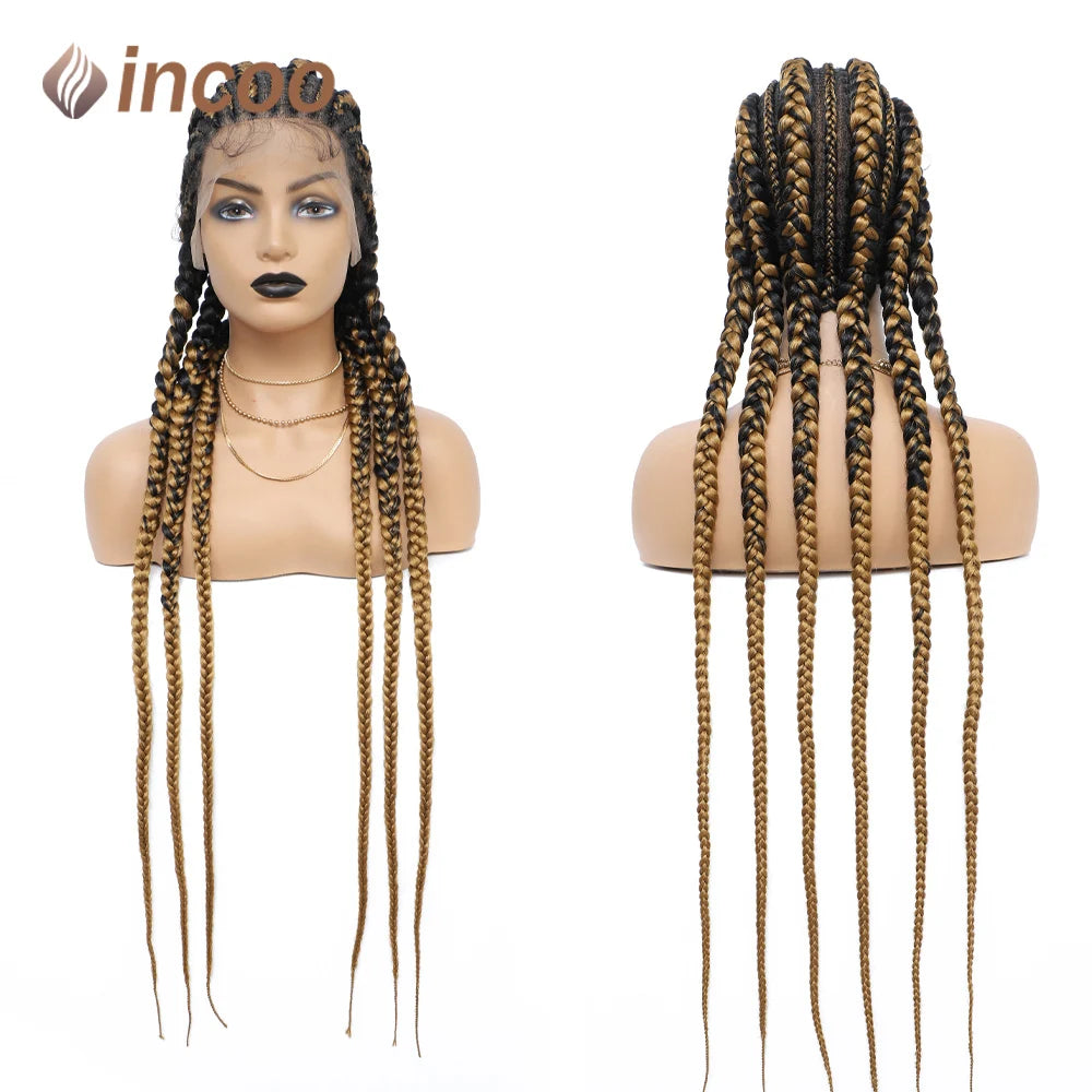Incoo 36" Synthetic Full Lace Braided Wigs For Black Women Jumbo Knotless Box Braid Lace Wigs Cornrow Wig Braide African Hair