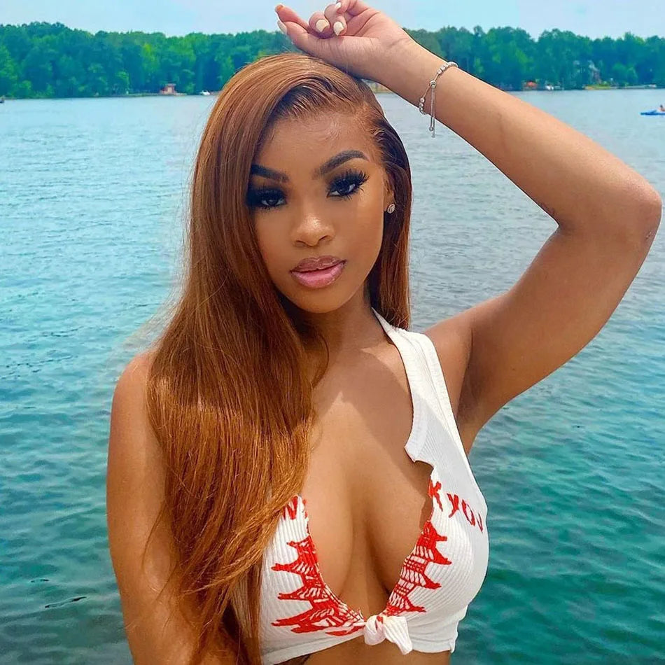 13x6 Ginger Blonde Colored Human Hair Lace Front Wigs 180% HD Lace Frontal Wigs Straight Honey Blonde Color Human Hair Wigs