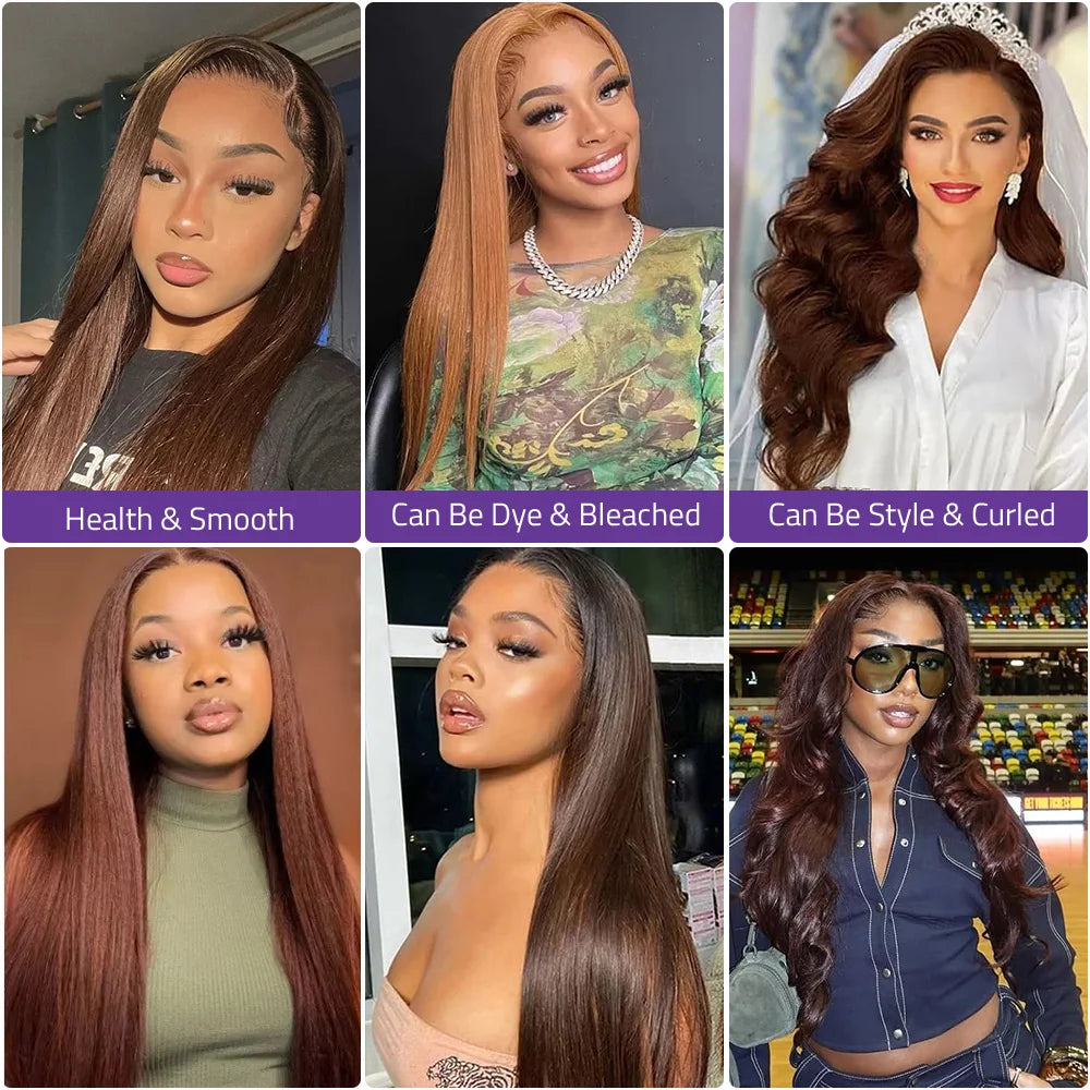 #4 Chocolate Brown Straight Lace Front Wigs 13x6 Transparent Lace Frontal Wig 13x4 Pre Plucked Brazilian Remy  Human Hair Wigs.