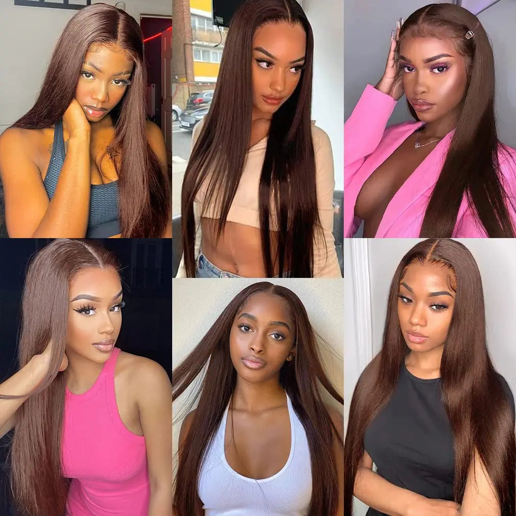 Chocolate Brown Wig Straight 13x6 HD Lace Frontal Wigs 100% Human Hair Brazilian 13x4 HD Lace Front Human Hair Wigs For Women