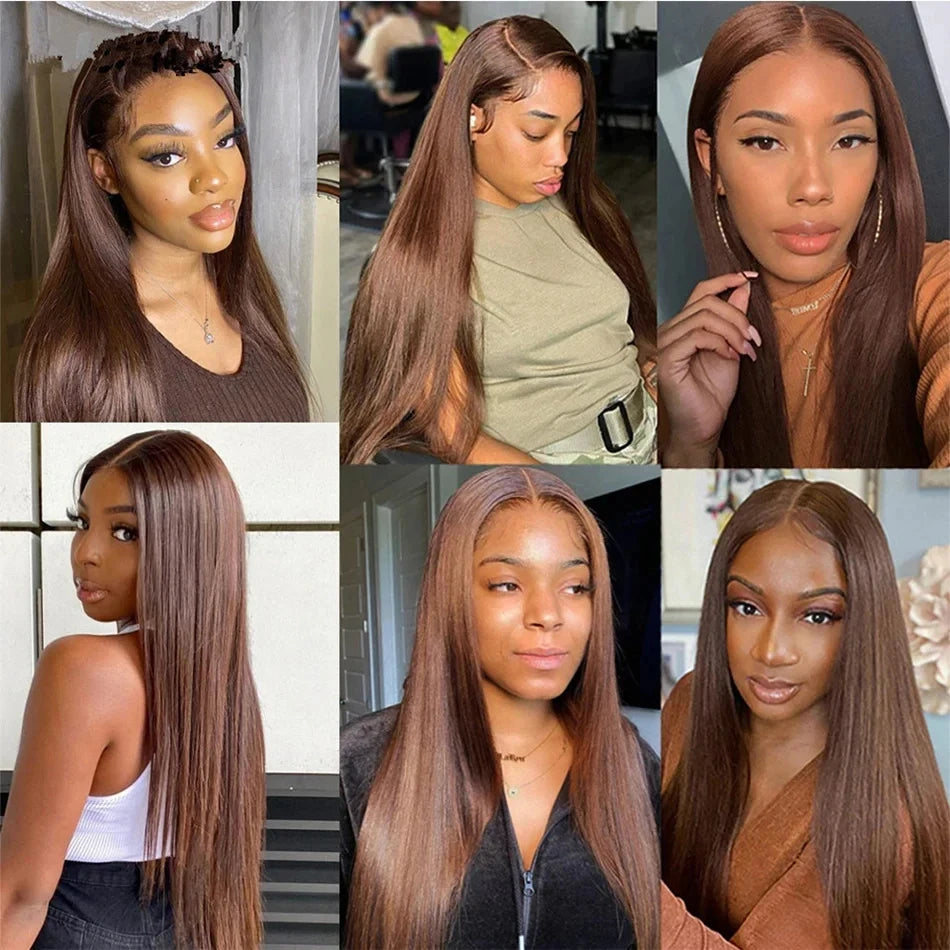 30 Inch Bone Straight Brazilian Human Hair Wig 100% 13x6 HD Lace Frontal Wig Chocolate Brown Lace Front Wigs For Black Women