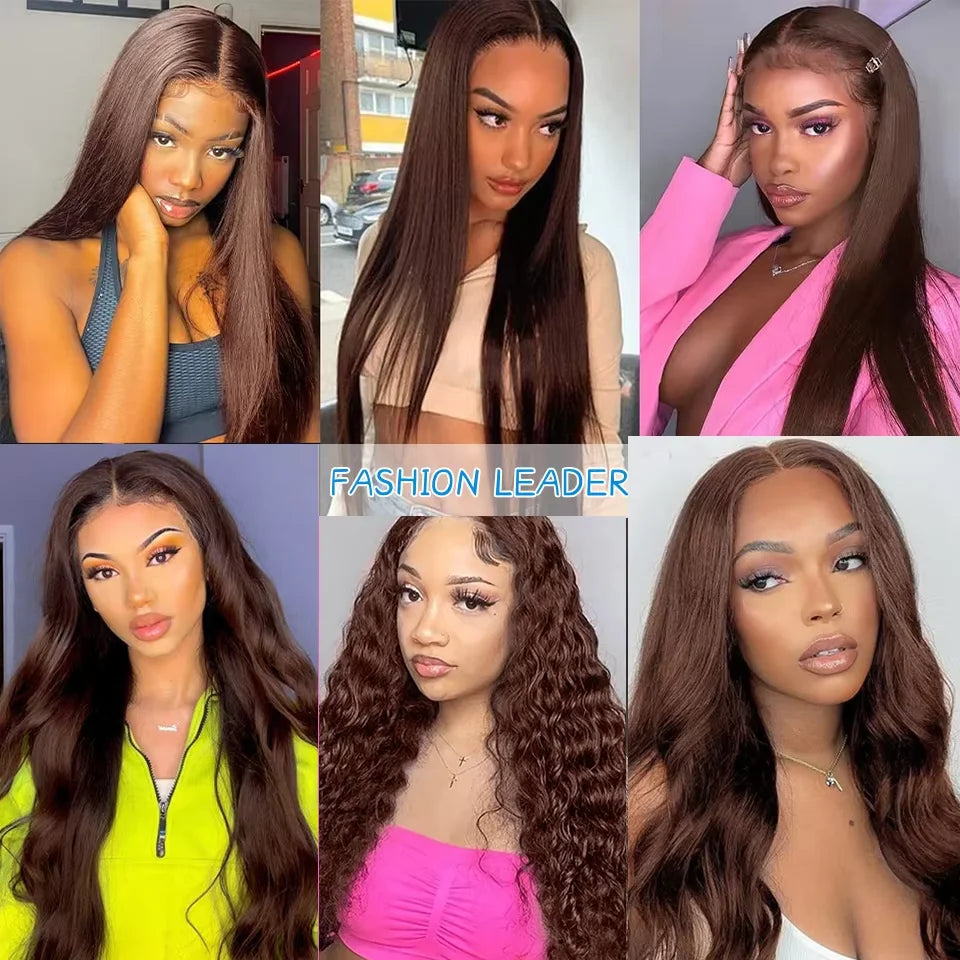 #4 Chocolate Brown Straight Human Hair Wig Chocolate Brown Straight 13x6 Lace Frontal Human Hair Wig 200 Density For Women