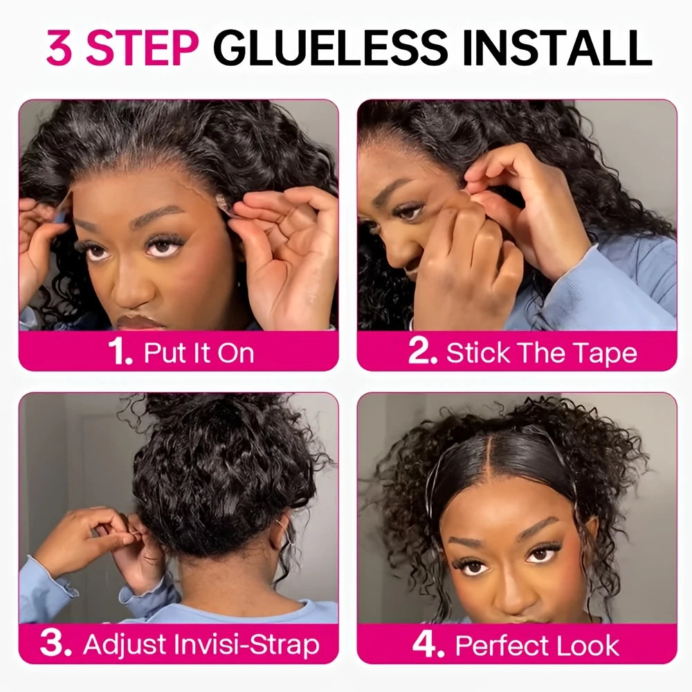 Perruque bouclée frisée cheveux 100 % naturels, cordon de serrage, imperméable, sans colle