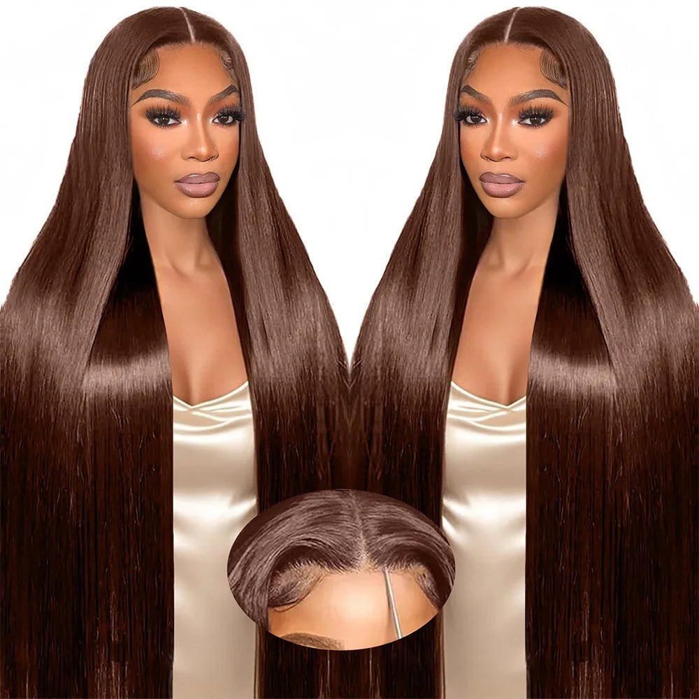 #4 Chocolate Brown Straight Lace Front Wigs 13x6 Transparent Lace Frontal Wig 13x4 Pre Plucked Brazilian Remy  Human Hair Wigs.