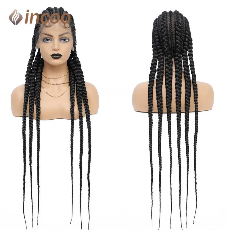 Incoo 36" Synthetic Full Lace Braided Wigs For Black Women Jumbo Knotless Box Braid Lace Wigs Cornrow Wig Braide African Hair