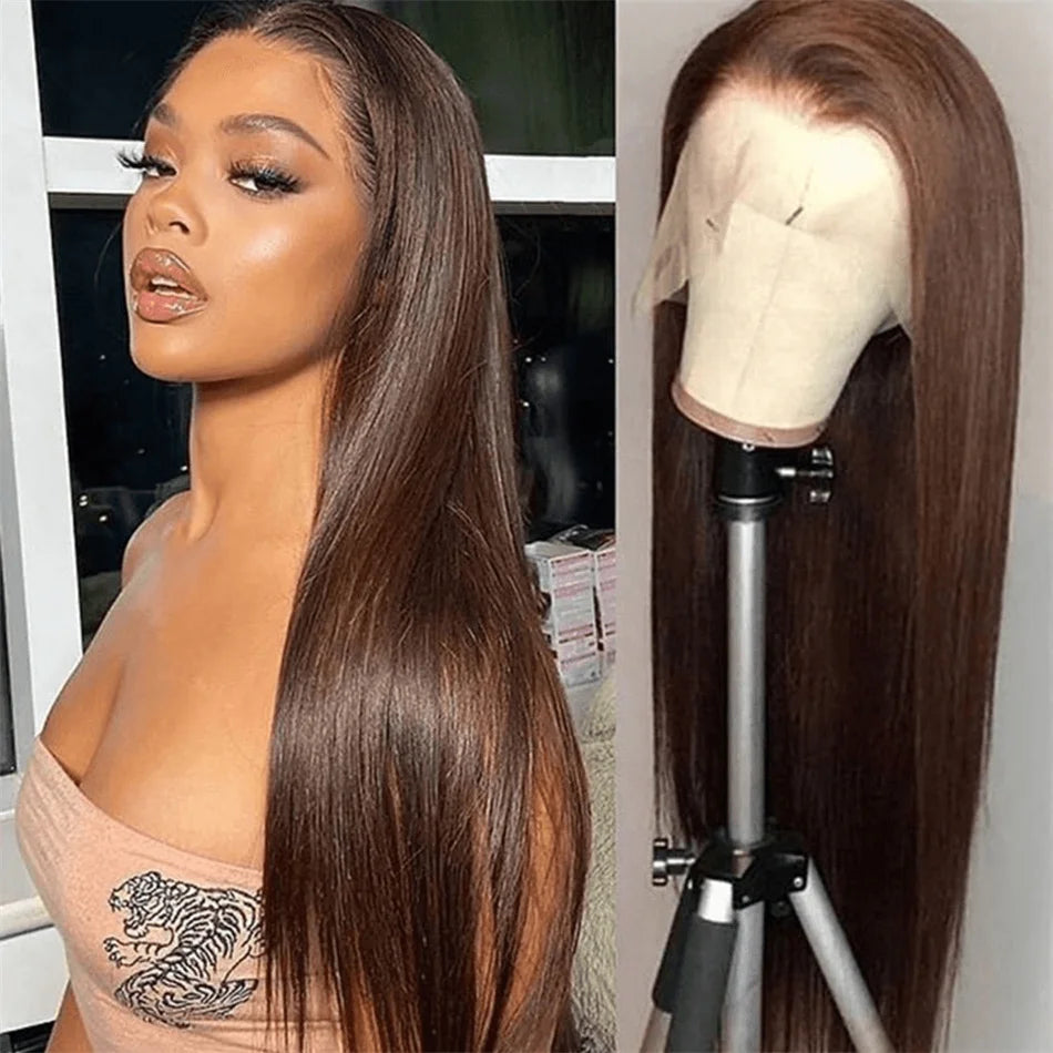 Chocolate Brown Wig Straight 13x6 HD Lace Frontal Wigs 100% Human Hair Brazilian 13x4 HD Lace Front Human Hair Wigs For Women