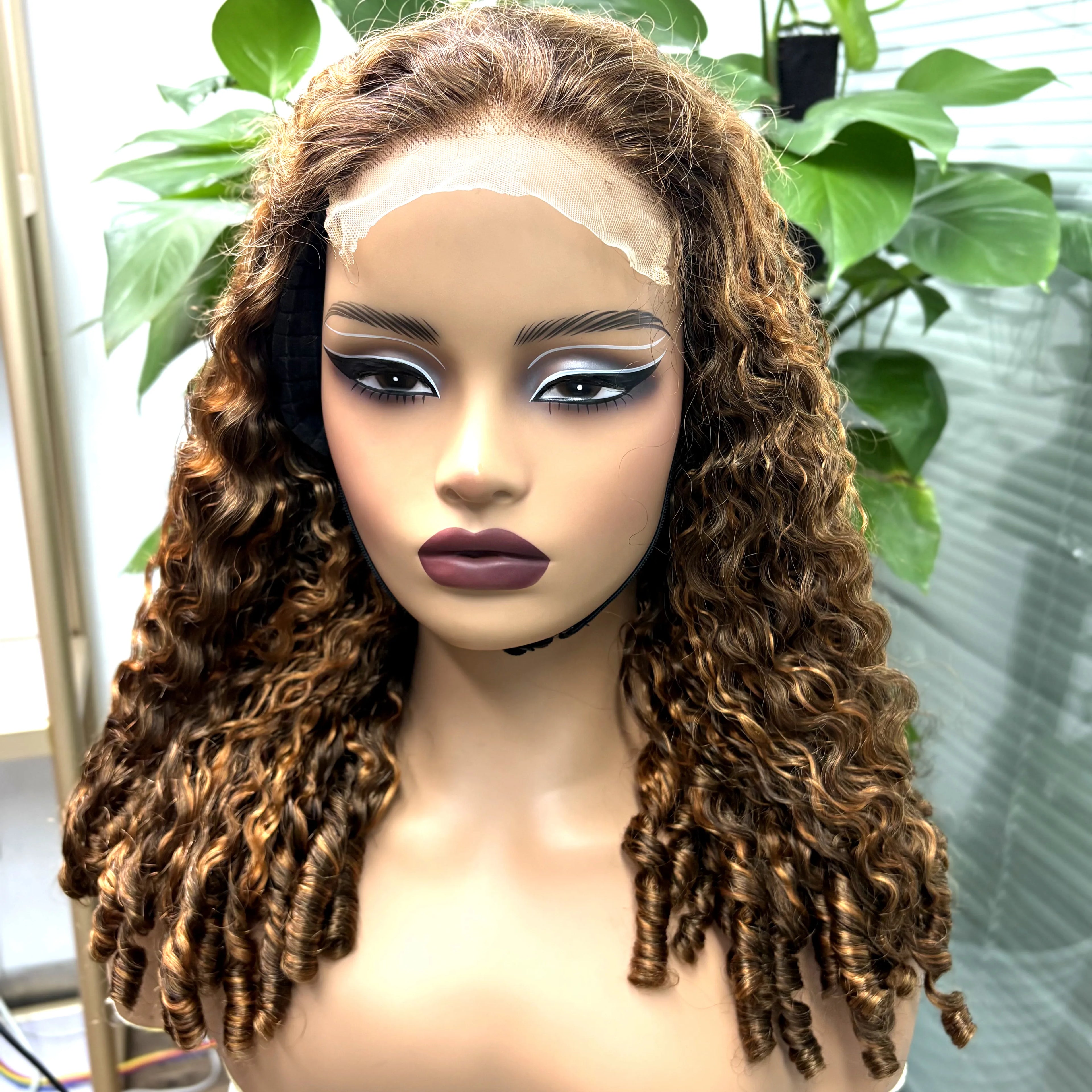 5x5 Glueless Highlight Burmese Bouncy Spiral Curly Human Hair Wigs 350% Density Lace Closure Curly Wig for Women PrePlucked Remy