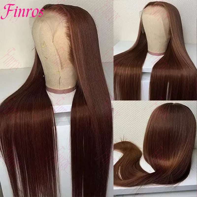30 Inch Bone Straight Brazilian Human Hair Wig 100% 13x6 HD Lace Frontal Wig Chocolate Brown Lace Front Wigs For Black Women