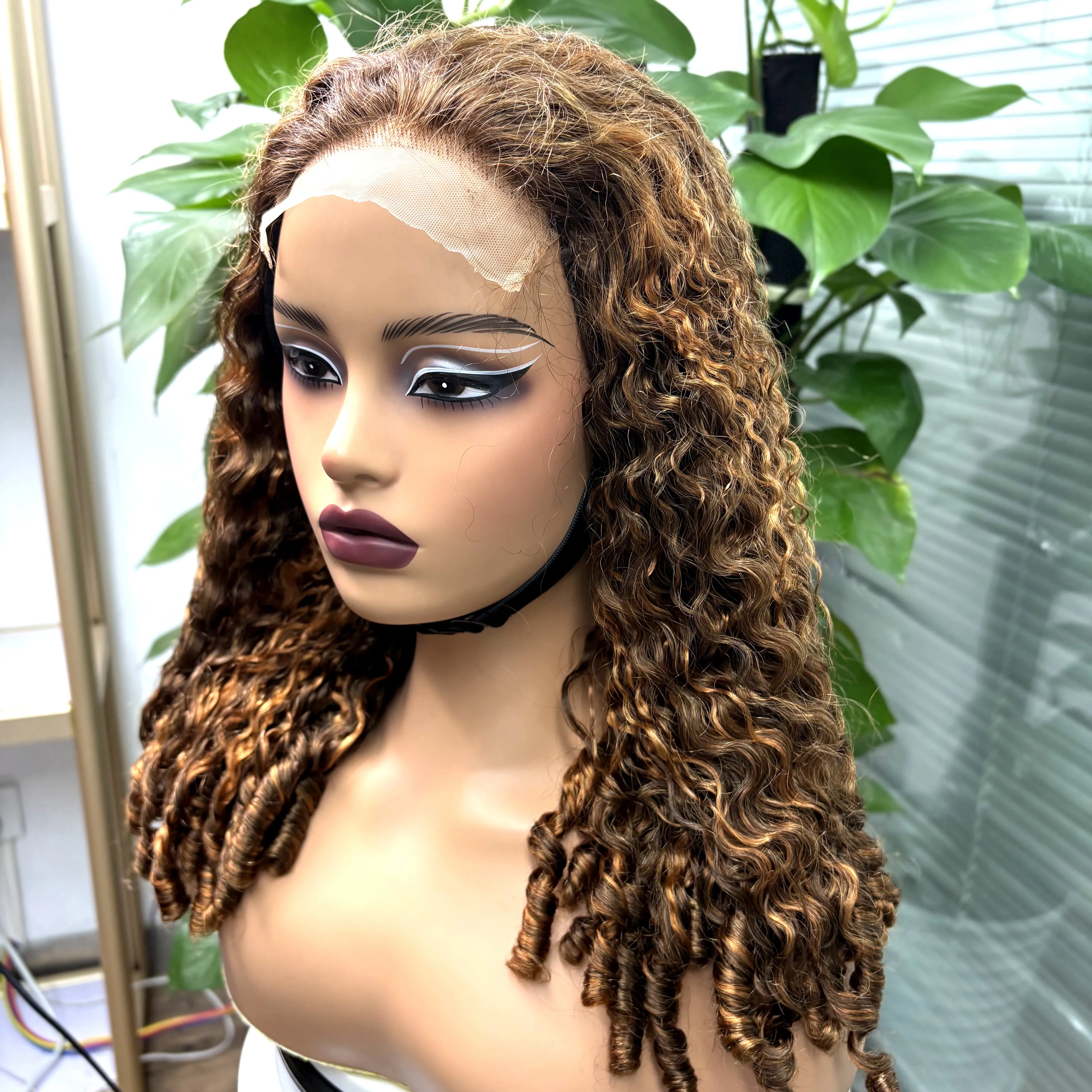5x5 Glueless Highlight Burmese Bouncy Spiral Curly Human Hair Wigs 350% Density Lace Closure Curly Wig for Women PrePlucked Remy