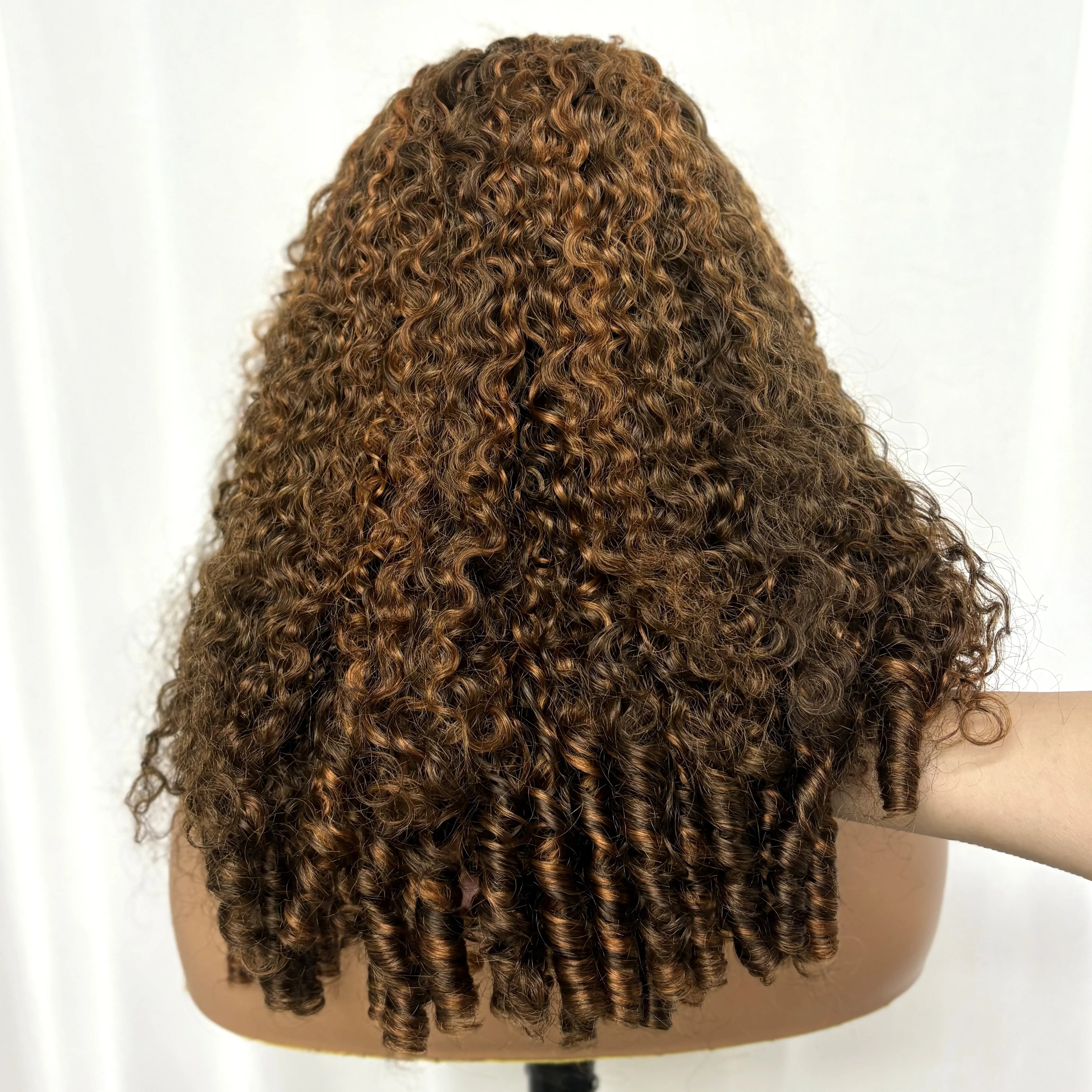 5x5 Glueless Highlight Burmese Bouncy Spiral Curly Human Hair Wigs 350% Density Lace Closure Curly Wig for Women PrePlucked Remy