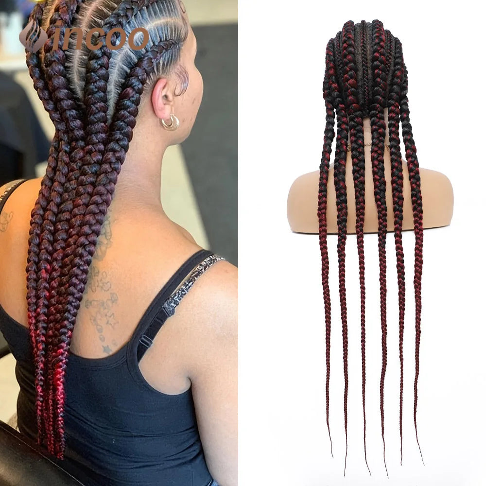 Incoo 36" Synthetic Full Lace Braided Wigs For Black Women Jumbo Knotless Box Braid Lace Wigs Cornrow Wig Braide African Hair