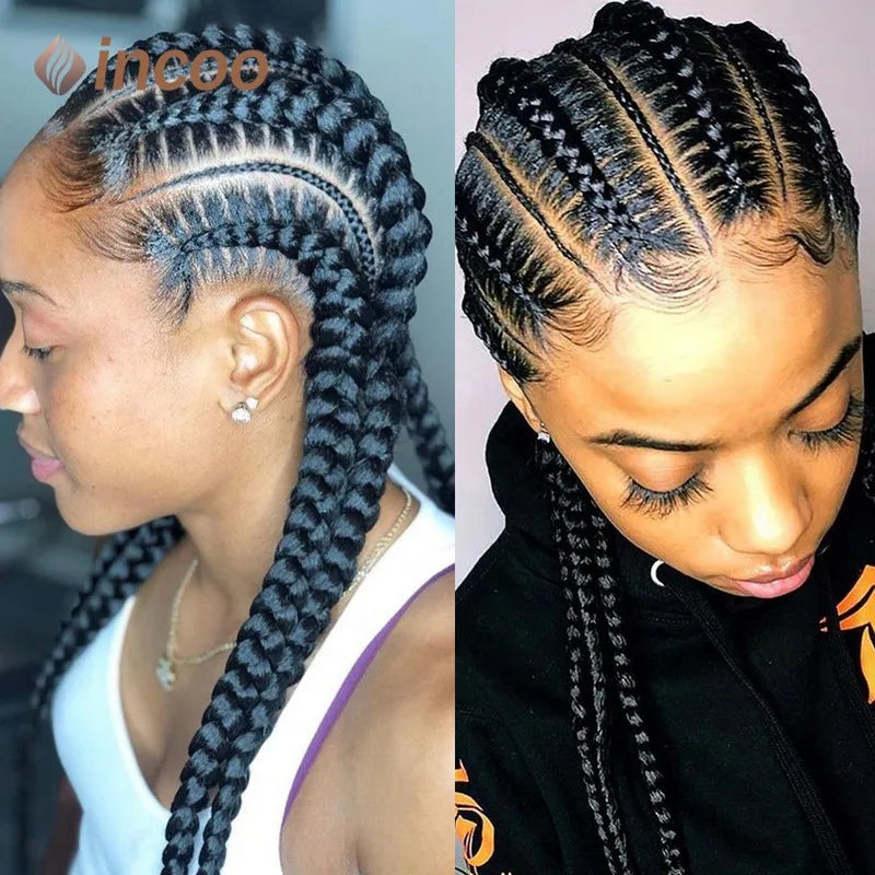 Incoo 36" Synthetic Full Lace Braided Wigs For Black Women Jumbo Knotless Box Braid Lace Wigs Cornrow Wig Braide African Hair