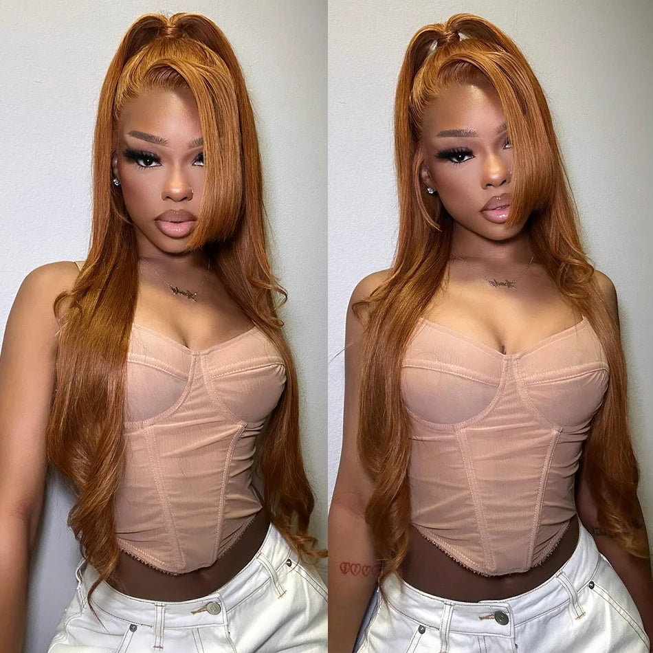 13x6 Ginger Blonde Colored Human Hair Lace Front Wigs 180% HD Lace Frontal Wigs Straight Honey Blonde Color Human Hair Wigs