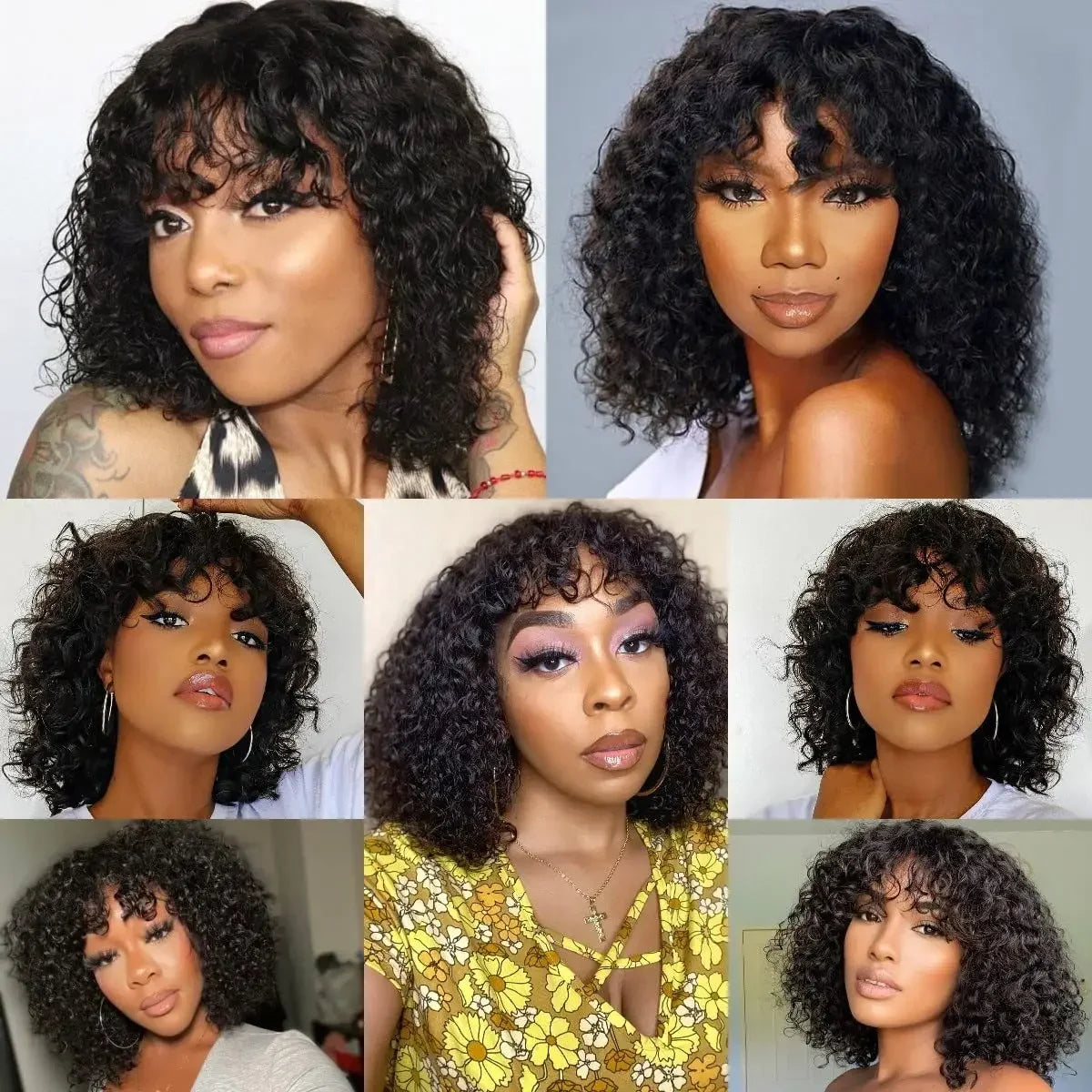 Jerry Curly Wig With Bangs 10A Brazilian Virgin Human Hair Glueless None Lace Front Wig Kinky Curly Human Hair For Black Women